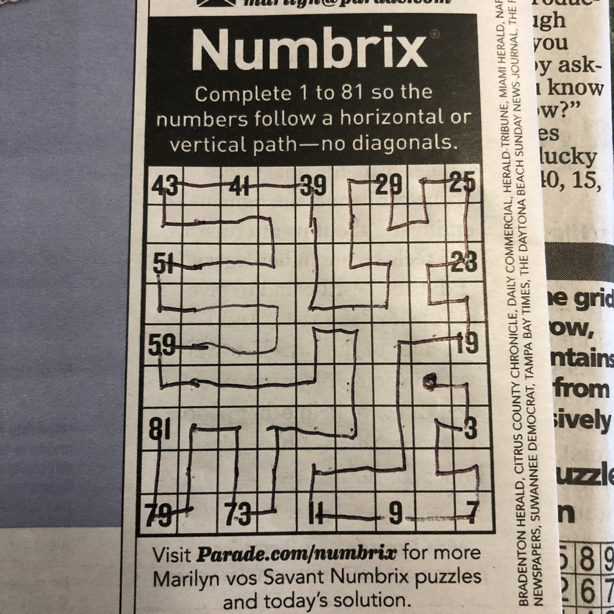 Numbrix Parade Puzzles Play numbrix, parade magazine's hit puzzle by