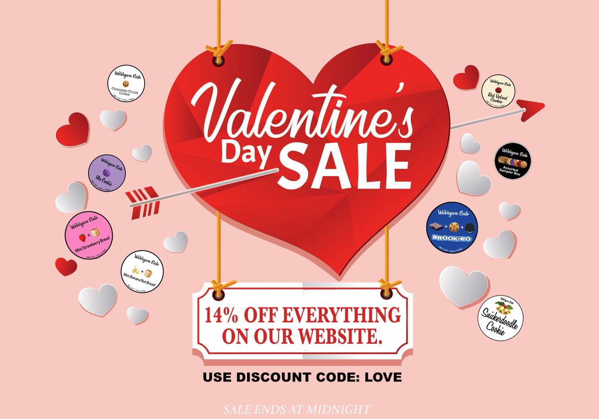 weveganeats's tweet photo. Happy Valentine’s Day!! ❤️ Just a little something to show our appreciation to our amazing customers and help spread the love on this Valentine's Day. Take 14% Off Everything on our Website, Use Discount Code: Love. Sale Ends at Midnight. https://t.co/cdX3JU5Yv6 https://t.co/ZCbzJYNT74