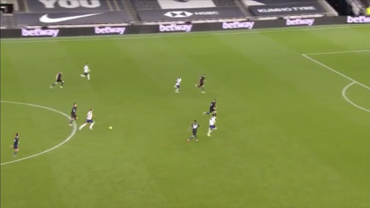 For the second goal City lose the ball on the edge of Spurs area. Walker is high and wide on the right wing and unable to get back in. The ball goes into Kane and despite De Bruyne’s best efforts Lo Celso is able to take full advantage of the space vacated by Walker 4/