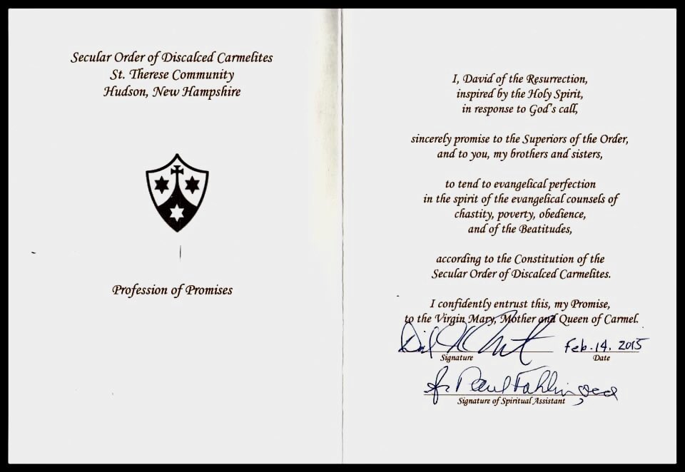 Greymantle's tweet photo. Today is 6th anniversary of my Definitive Promise in #Secular Order of #Discalced #Carmelites (OCDS). Akin to Final Vows made by friars & nuns, it follows more than 6 years of formation. The way of #Carmel has been transformative. Our Lady of Mt Carmel, pray for us ✝️🙏
#Catholic https://t.co/wQxlkwTbMX