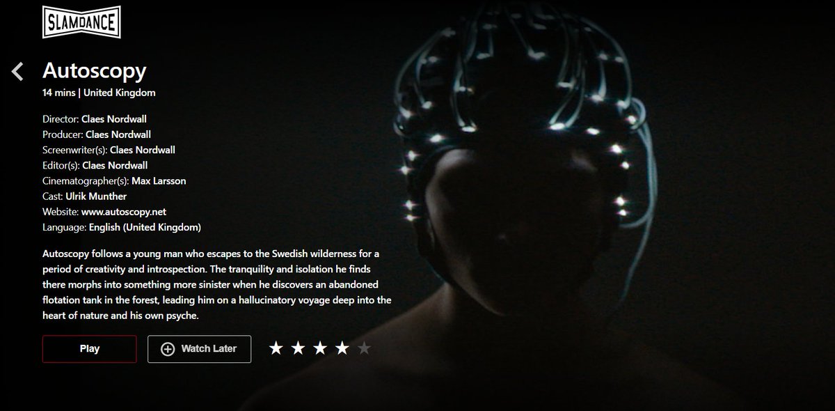 First thing I watched was #Autoscopy, starting off on the right direction for me with this weird sensorial short with no dialogue. The atmosphere worked really well because of the sound design and its professional look (loved the drone shots in the woods). #Slamdance2021