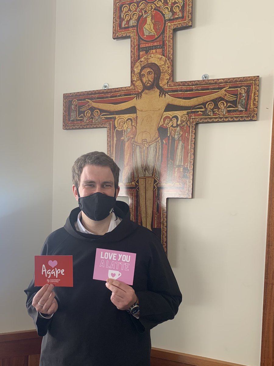 AAVocationsUSA's tweet photo. Br.Daniele Caglioni delivers Agape Latte Valentine’s Day cards from students to our frontline and essential staff at Assumption University.  

Agape: a Greek word for selfless, sacrificial, unconditional love that seeks nothing in return! 
#TheAssumptionists #ValentinesDay https://t.co/IPyKQMJAD9