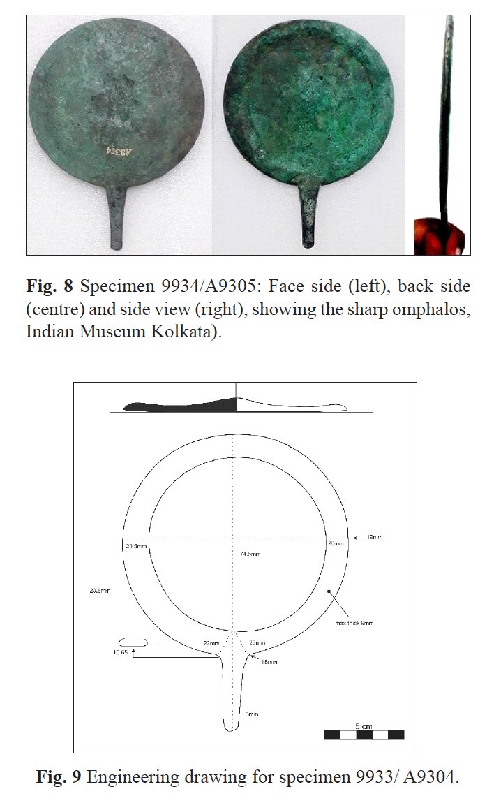 Ancient Indians used these mirrors with ivory and bone handles. This technology was later spread across the Mauryan realm and post-Mauryan horizon. The color of the mirrors was pistachio green.