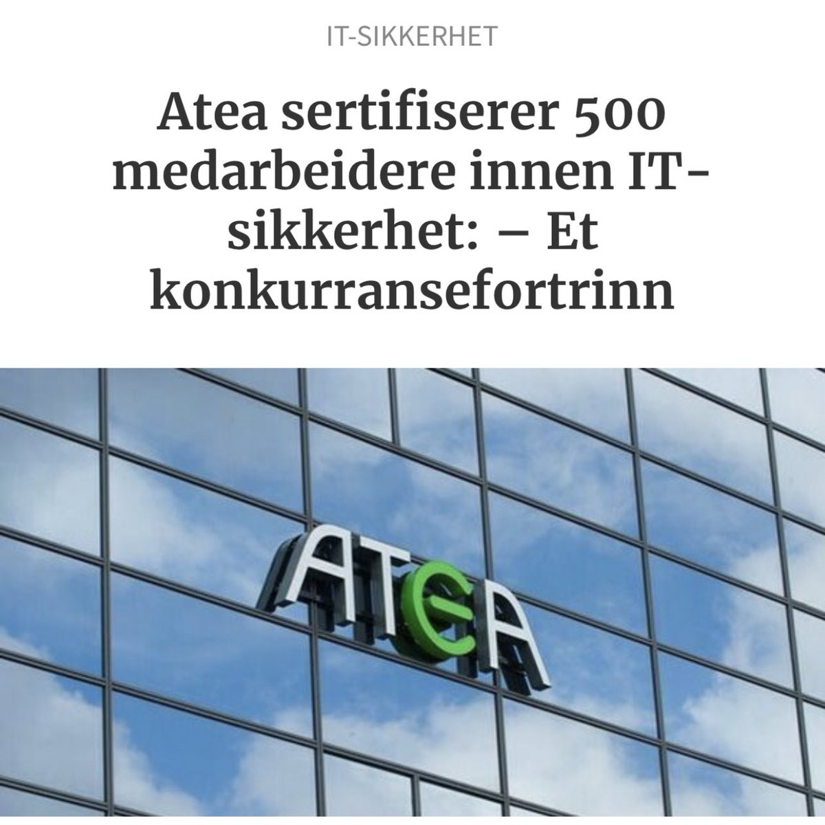 Sist uke ble 100 nye kollegaer også #SecurityChampion’s ✅

Myndighetene anbefaler virksomheter uten egen ITsikkerhetskompetanse å kjøpe dette som tjeneste
Vi @AteaNorge kan levere👍
Sikkerhet@atea.no

digi.no/artikler/atea-…

@JacobsMichja @SteinarHolmeda1 @stesonst @chrisbrosch