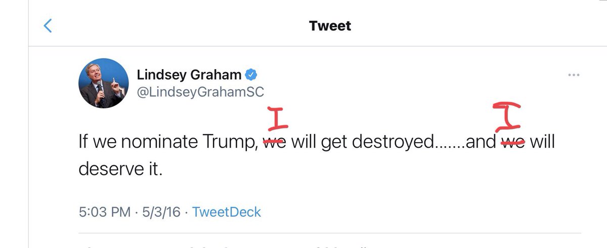 ananavarro's tweet image. In 2016, Lindsey predicted Trump would lead to destruction. 
He was right. 
Trump destroyed Lindsey Graham.
