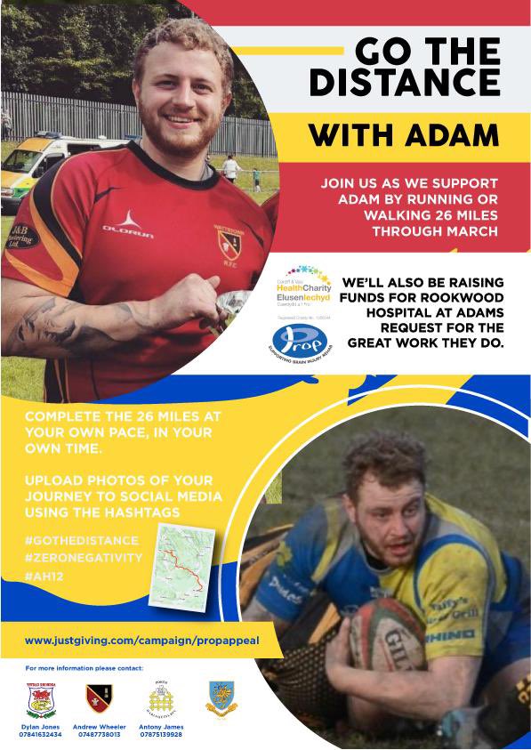 Here’s our social media page as we support Adam over the coming months! Please follow us and keep up to date with announcements! 

Tag us in your photos and use the hashtags #GotheDistance #ZeroNegativity #AH12 💙💛❤️🖤