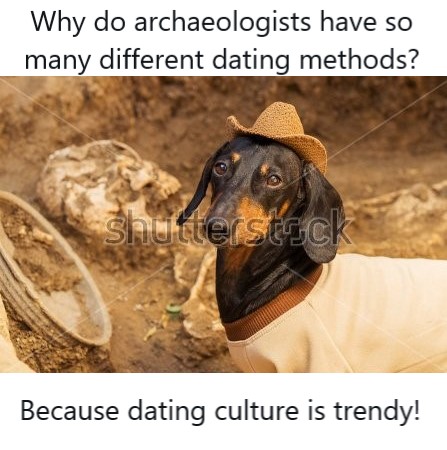 Roses are redThermoluminescence is coolStimulating a sample reveals its last exposure to heatAnd that’s a useful dating tool(don't ask why there's a pic of a dog dressed this way when you google archaeologist stock photos)