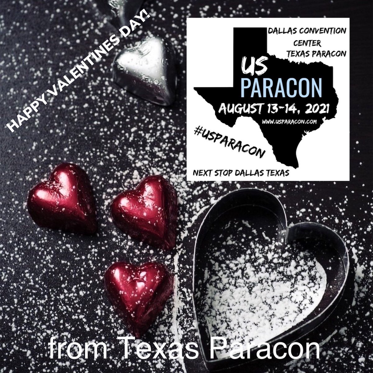 TexasParacon's tweet photo. Wishing everyone a Happy Valentines Day from Texas Paracon!

Texas Paracon, Texas ParaUnity presented by US Paracon powered by PARAFlixx, Inc.

https://t.co/QwX5ki8jZm

#texasparacon #texasparacondallas2021 #texasparacondallas #texasparacon2021 #usparacon #happyvalentinesday https://t.co/8DkOo5IQ2c