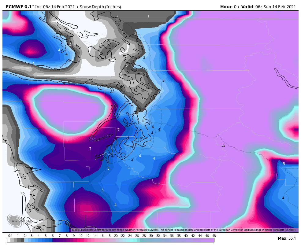3. Going through the 06Z and 12Z models: all are initialized very poorly with initial snow depth. The Experimental GFS upgrade (version 16) appears best initialized at this point with a few inches on the ground. The 06Z ECMWF is not as good but better than yesterday.  #wawx