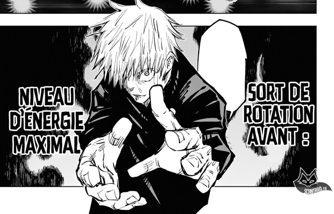 - Sens horaire énergie maximal :Bleu,   Utilisant le pouvoir de l’attraction, Gojo attire qu’une seule attraction autour de lui.  Gojo peut aussi déplacer le point autour de lui pour attirer tout ce qui l’entoure jusqu’à ce point.