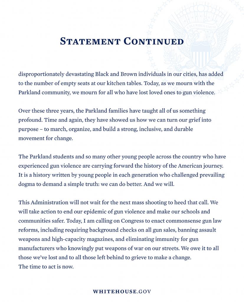 Three years ago today, a lone gunman took the lives of 14 students and three educators in Parkland, Florida. In seconds, the lives of dozens of families were changed forever. As we mourn with the Parkland community, we mourn for all who have lost loved ones to gun violence.