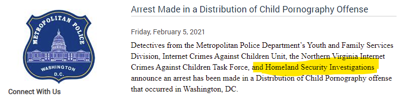Notable that although the arrest was made by DC Metro, the Department of Homeland Security is also on the case