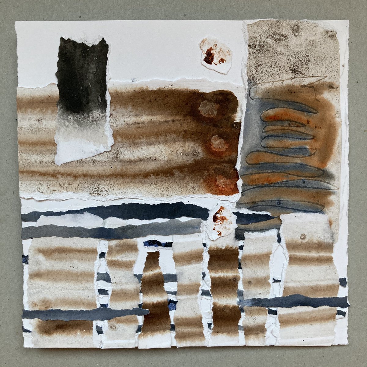 callyyeatman's tweet photo. Collaging the storm away. #ink #peat #watercolour #paper #tornedges #glue #orderfromchaos #abstract #artist #uist #northuist #sketchbook #testing #ideas #composing #making https://t.co/EC7iTPcjPx