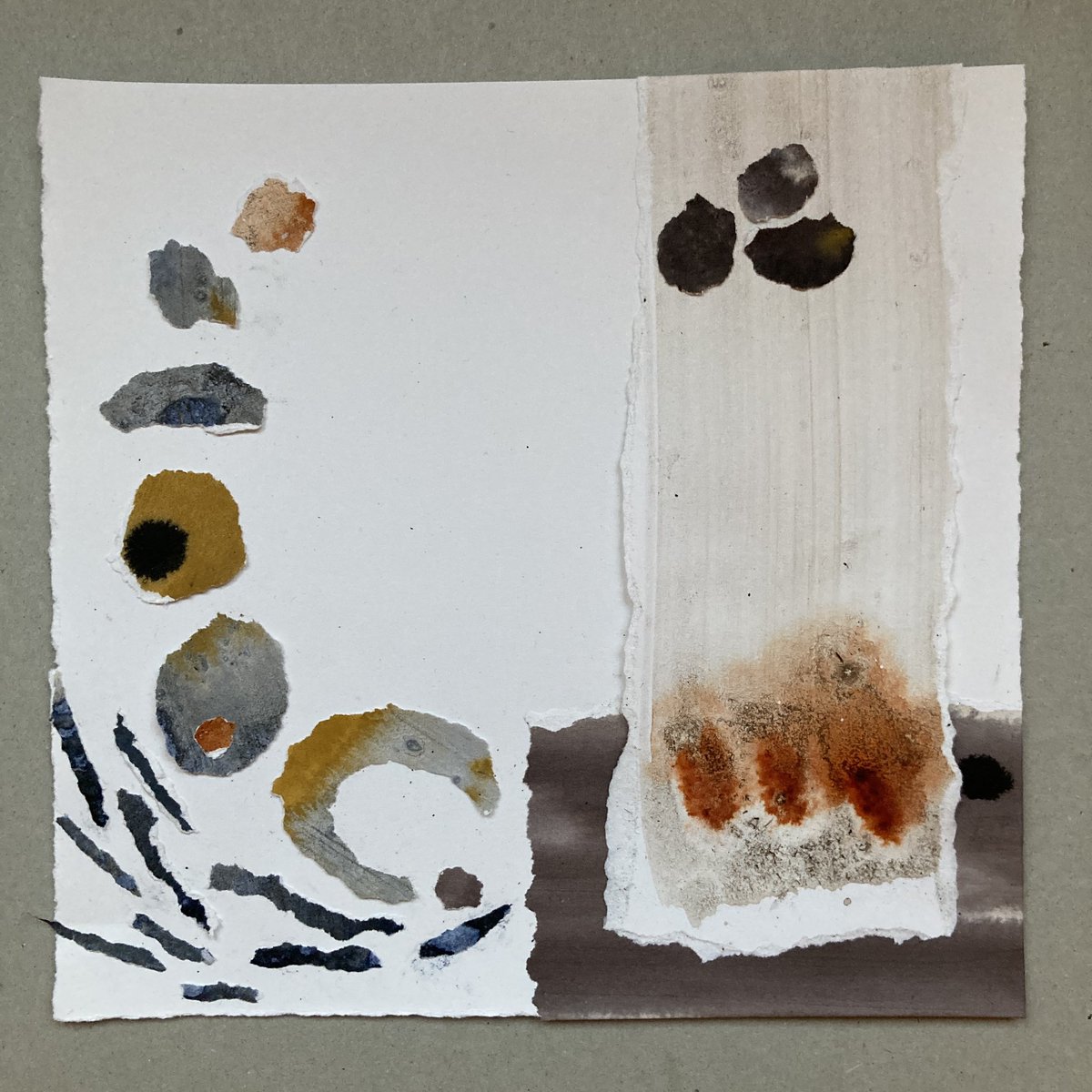 callyyeatman's tweet photo. Collaging the storm away. #ink #peat #watercolour #paper #tornedges #glue #orderfromchaos #abstract #artist #uist #northuist #sketchbook #testing #ideas #composing #making https://t.co/EC7iTPcjPx