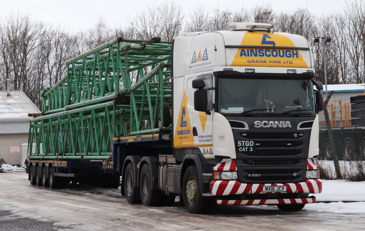 .<a href="/Ainscough_/">Ainscough</a> couple of <a href="/ScaniaUK/">Scania UK</a> R580 V8s loaded with crane sections outside the Falkirk depot <a href="/ScaniaGroup/">Scania Group</a> <a href="/TrucknDriver/">Truck & Driver</a> <a href="/HeavyTorque/">HeavyTorque Magazine</a> <a href="/DennisonTrailer/">Dennison Trailers</a> #nooteboom