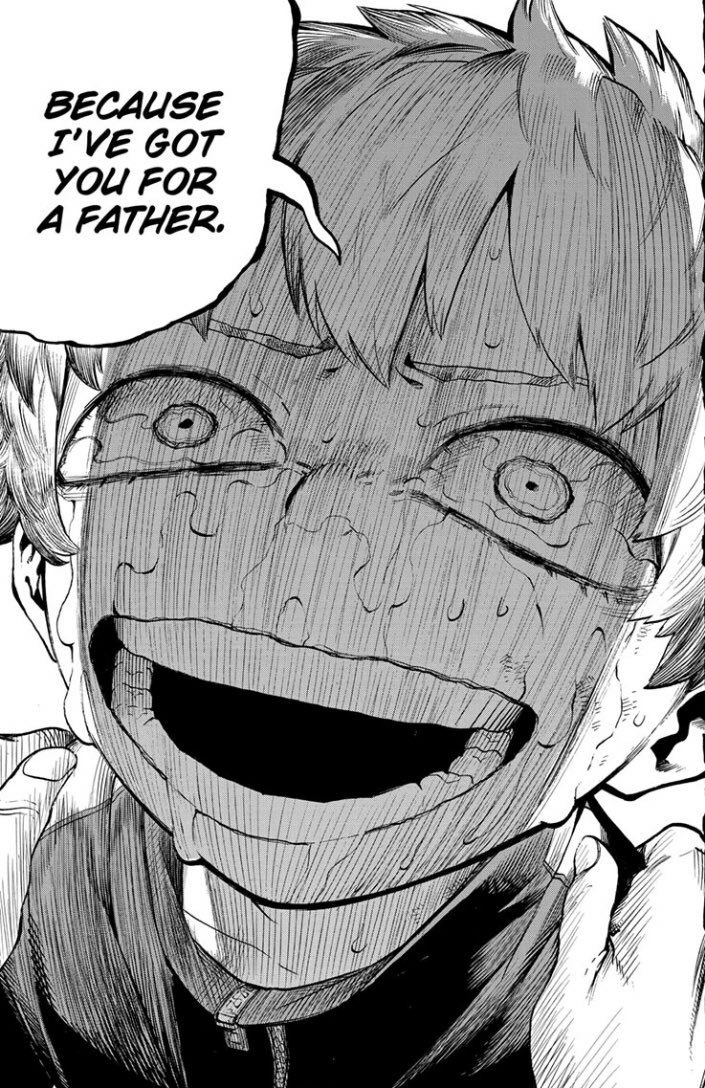 Enji's words ring hollow, because he himself never put his own words into practice. For him, surpassing All Might was EVERYTHING. We saw how it consumed him throughout the chapter. Enji would never believe and act on his own advice, so why would Touya, his clone in temperament?