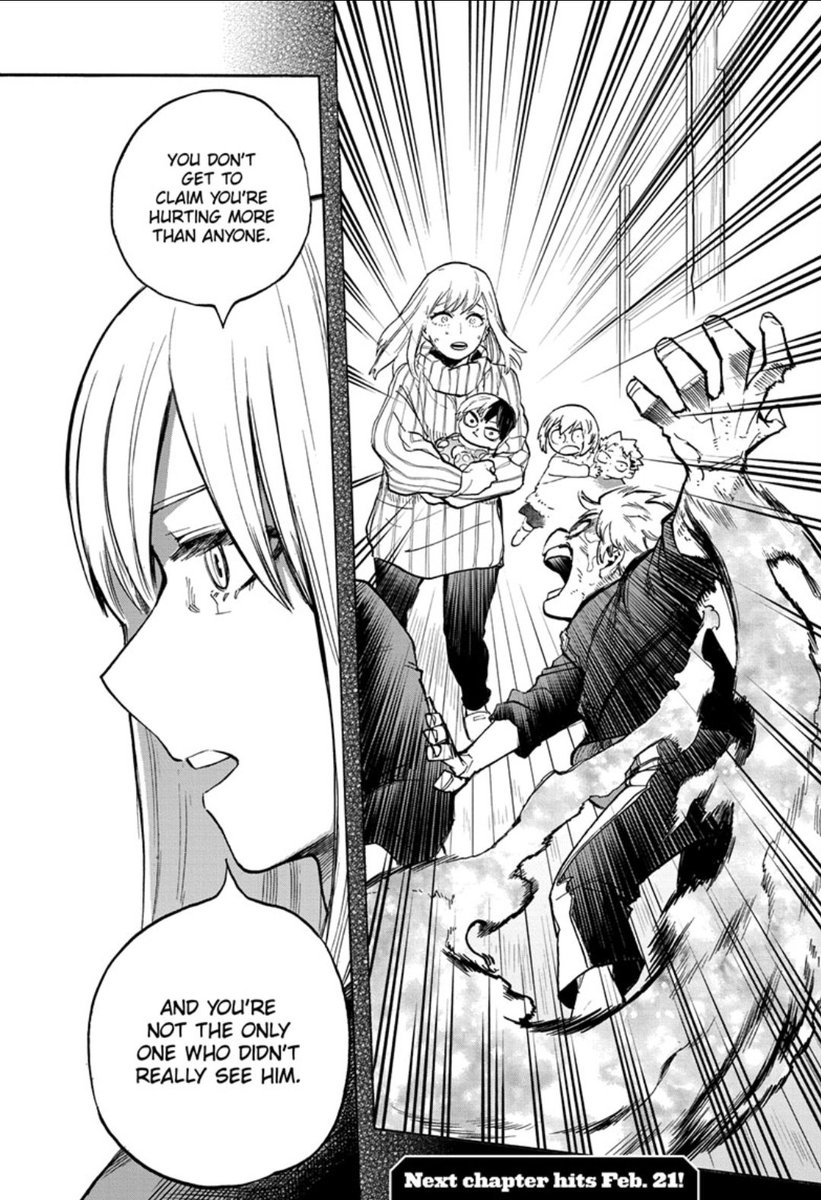 Rei acknowledging the part she played in creating Dabi is also important to note. She may not have taken an active role in it like Enji, but she still complied with Enji's wishes, knowing full well what it would do to Touya. She was, for all intents and purposes, an accomplice.