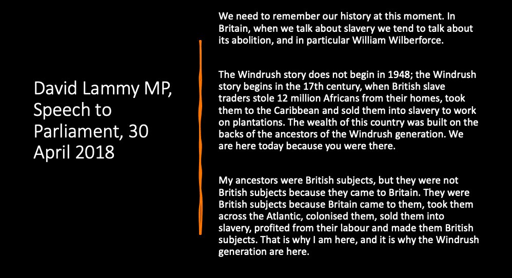  @DavidLammy also made the case for the imp of this hist for claims on citizenship, rights & belonging. The relationship btwn slavery and Britishness is explored in a BBC film by  @AmandaKirton 