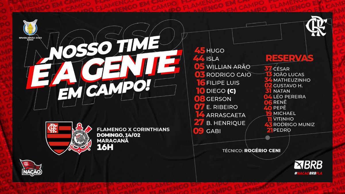 Ser Flamengo - NOSSO TIME É A GENTE EM CAMPO! O Flamengo está escalado para  enfrentar o Coritiba, pelo @Brasileirao! #VamosFlamengo #CFCxFLA