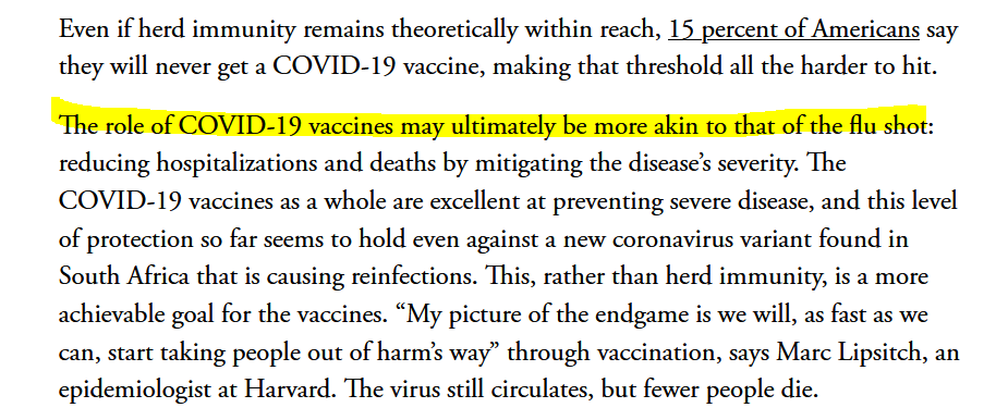 4/n Le hype  https://medcritic.fr/category/hype/&nbsp; initial se dégonfle et on commence i à envisager que l'efficacité des vaccins les plus performants pourrait ne pas dépasser celle des médiocres vaccins contre la grippe.  https://www.theatlantic.com/health/archive/2021/02/herd-immunity-might-be-impossible-even-vaccines/617973/