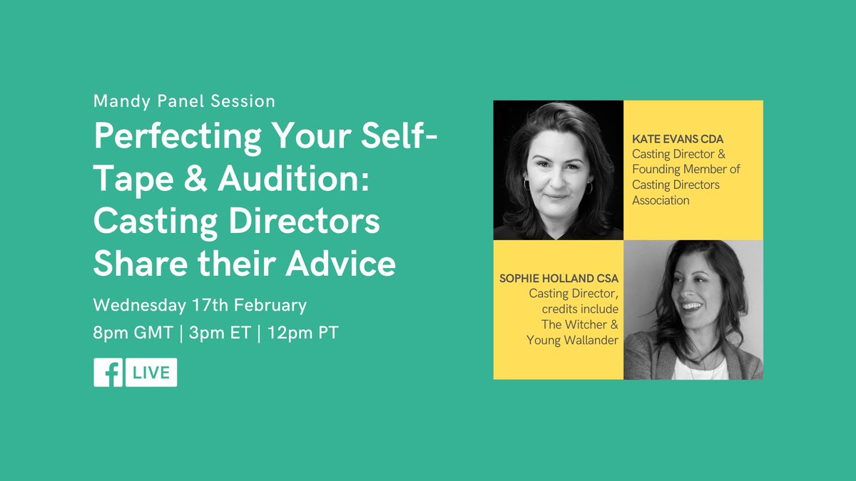 Learn from two of the top casting directors in TV, film &amp; commercials on how you can perfect your self-tape and audition 🎭 Join us live on Facebook this Wednesday - RSVP to attend 👉 bit.ly/3714K1z