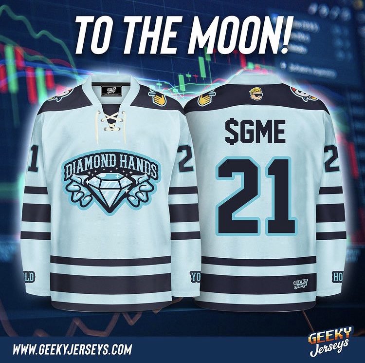 Commemorate the historic #gamestopstock run by grabbing yourself a #DiamondHands #hockeyjersey from my friends @GeekyJerseys And if you want my #stock tip. Invest in #mushrooms 🍄 I’ll pitch @wallstreetbets the idea as well. 😆 #wallstreetbets
