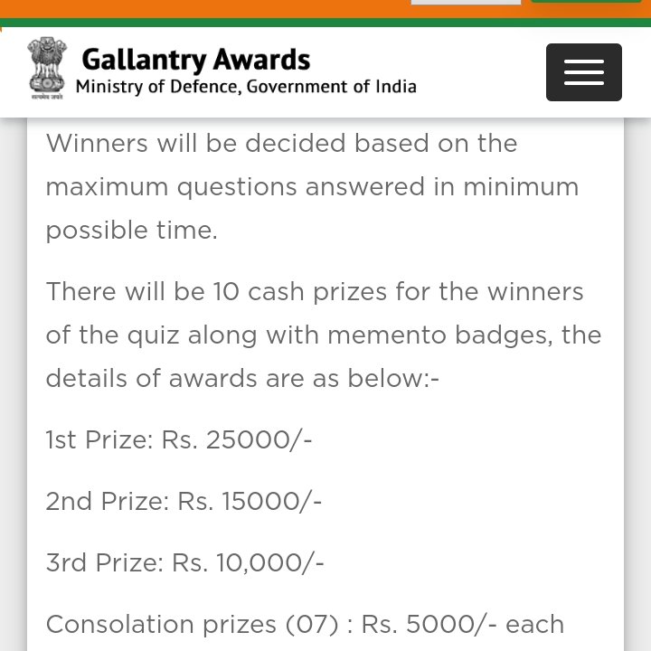AmritpalLt's tweet photo. Gallantry Awards | Ministry of Defence, Government of India 
QUIZ from 26/01/2021 to 26/02/2021 (Friday till 12.00pm).
Link: https://t.co/Asrlze9mEj

#SaluteourBRAVEHEARTS
@HQ_DG_NCC @NccMgc @MataGujriColleg https://t.co/cg5ZUmmiQf