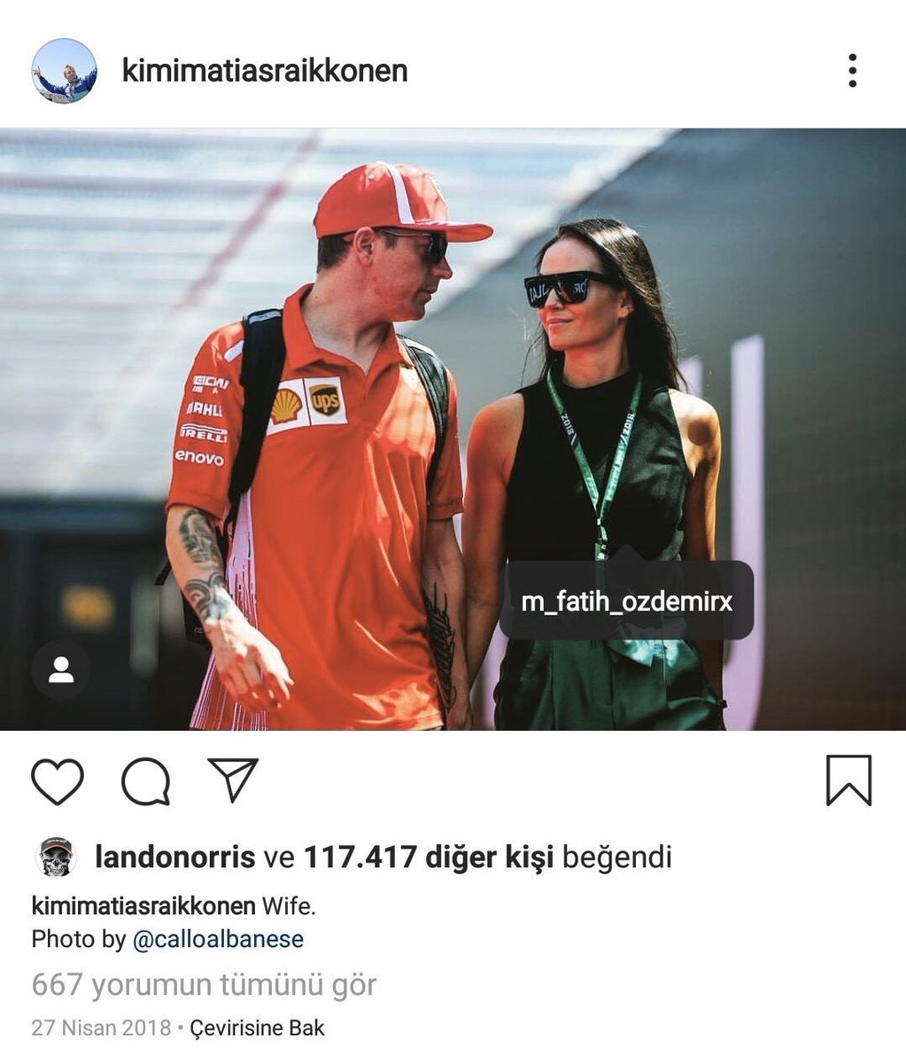 F1caps's tweet photo. Instagramda romantik paylaşım yapayım derken karısı olarak bir Türk gencini etiketleyen Kimi Raikkonen... https://t.co/Z5EX2f6Vgq