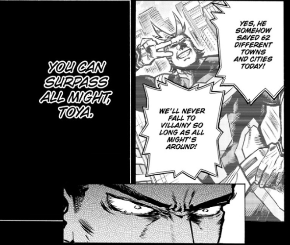 What we saw was Endeavor's selfish ambition grow stronger and stronger as Touya injured himself and All Might kept getting strong and stronger. It all still leads to the same end point, of Enji abusing all of his children and him being an asshole.
