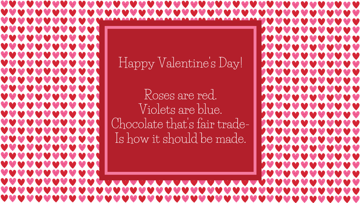 Increasing demand for cacao beans = widespread deforestation. 
This Valentine’s Day, skip the plastic wrapped heart filled w/generic chocolates. 
Look for Fair Trade certified chocolates &amp; support brands protecting the environment &amp; helping workers build sustainable livelihoods.