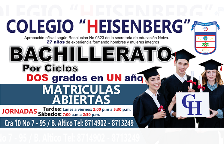 TuHuila's tweet photo. ¡Señor padre de familia! No deje la educación de sus hijos en manos inexpertas...El Colegio "#Heisenberg" con más de 27 años de experiencia en la formación de niños y jóvenes, es la mejor opción.

Matrículas abiertas Cra. 10 No. 7 - 95 Barrio Altico en #Neiva. 8714902 - 8713249 https://t.co/3n9h9osBkT