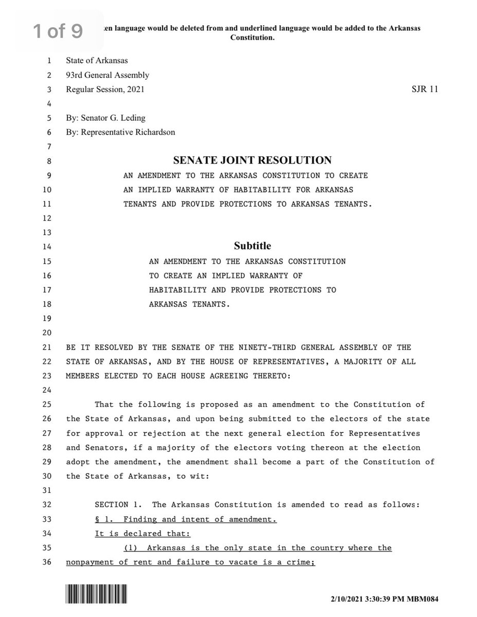 StrongerAR's tweet photo. ๐กThank you, @GregLeding! If passed, #SJR11 will allow Arkansans to vote on whether #landlords should have to provide livable property and make repairs & repeal the #criminaleviction statute and clearly prohibit illegal self-help evictions. #SafeHousingAR https://t.co/JjBYBu0uYB https://t.co/C643jSQ55D