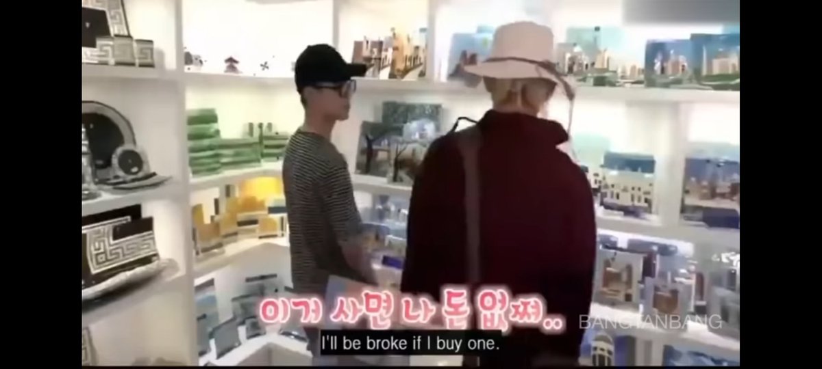 Jimin, again, saying he's too broke to buy a glass clock (whilst wearing clothes which cost more than 10 people's monthly rent combined)