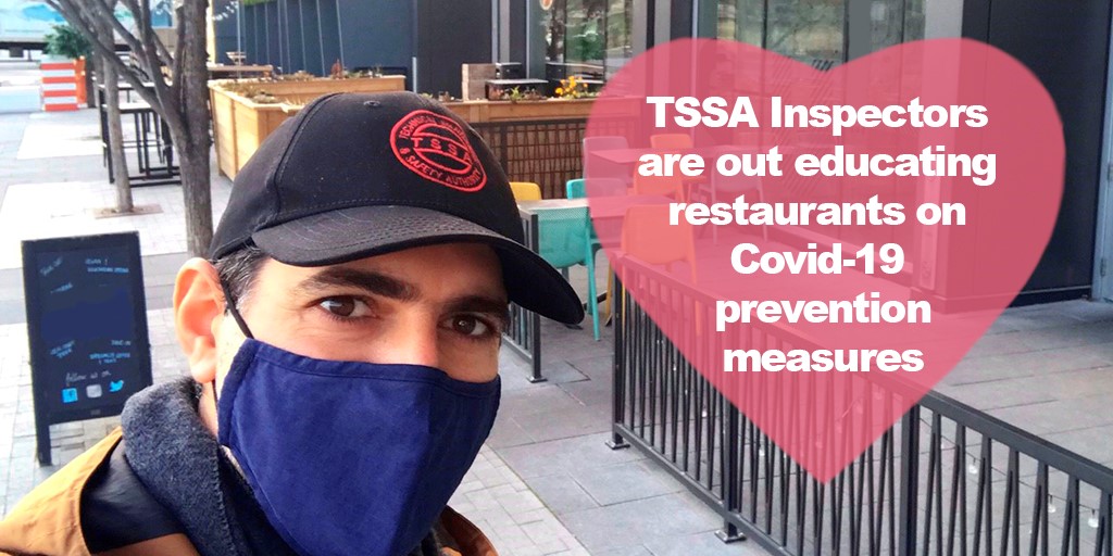 Celebrating #Valentine’sDay or #FamilyDay with takeout? TSSA Inspector, Angelos, has been helping restaurants in Toronto’s Canary District prepare for takeout by providing tips & education with MOL on COVID-19 protocols. @ONTatwork @LisaThompsonMPP @RestaurantsCA https://t.co/4qa26EJM5J