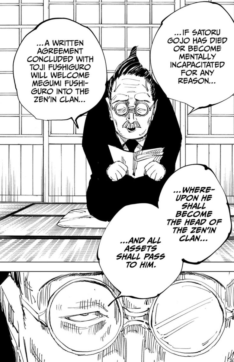 I see Toji discourse but imo I think this chapter’s further explanation of his character is more nuanced than “Is toji a good father now?” These are my thoughts on Toji’s actions after this new info about his plan of selling Megumi.