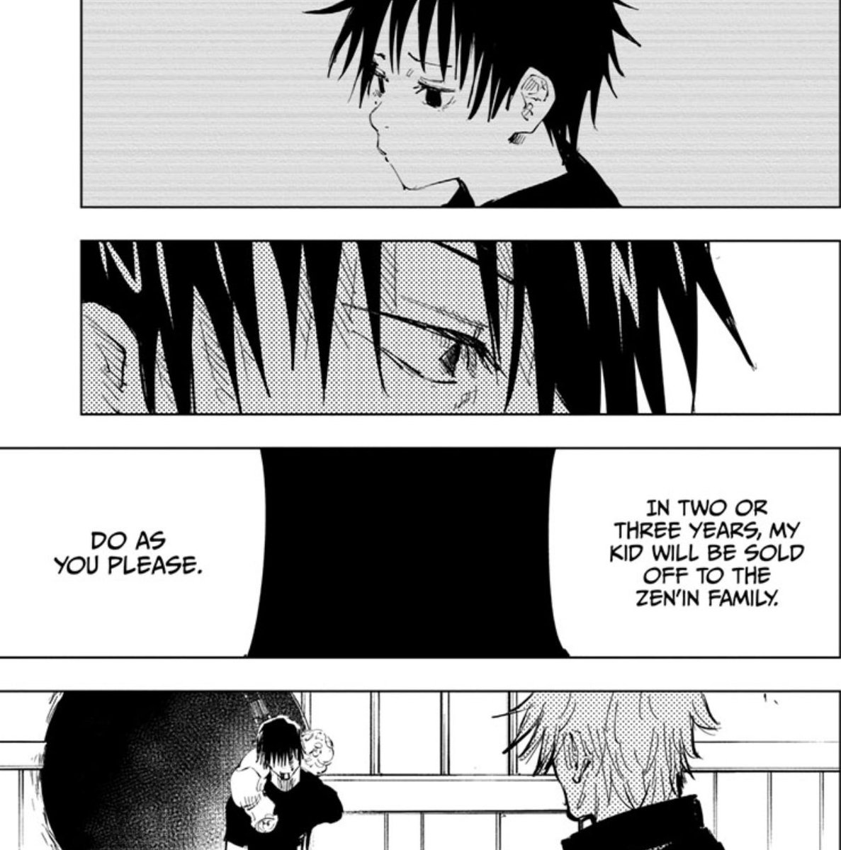 But then in his FINAL moments, Toji thinks of Megumi. This made Toji swallow all his pride & tells the person (Gojo) that represents what he detests the most (Jujutsu world) about his son’s situation since he knew megumi wouldnt become clan head if gojo wasnt dead.