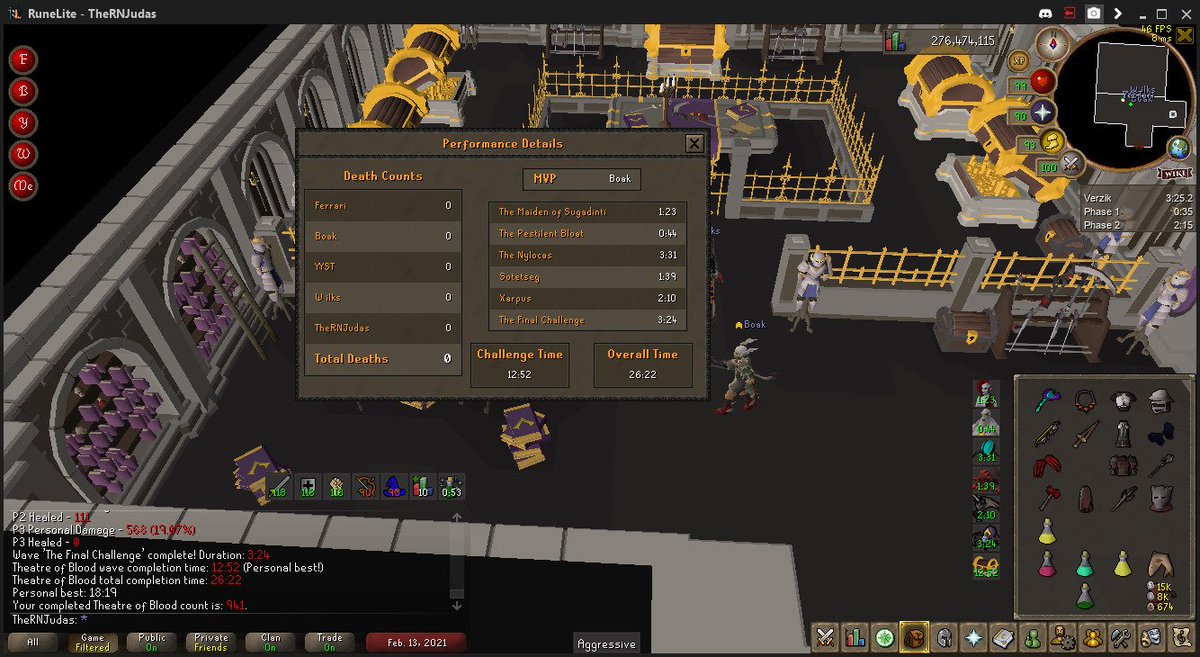 The fat lady has sung and the record is theirs! Congratulations to Infernal members: Ferrari, Boak, YYST, and TheRNJudas on setting the new 5 man Theatre of Blood World Record!