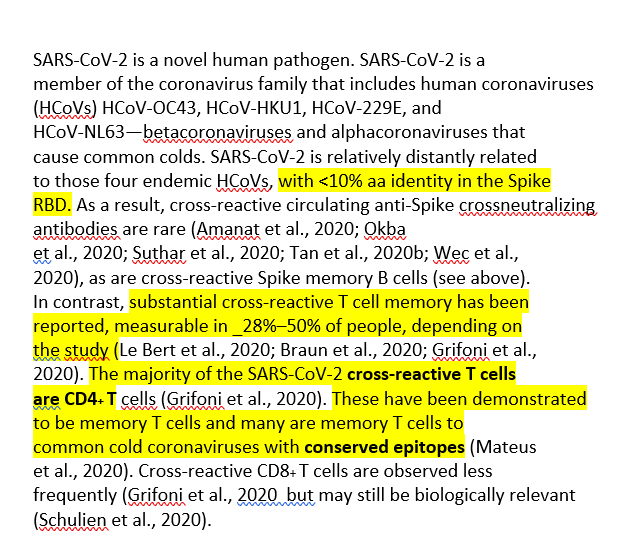 26/n Alors qu'on ne peut pas envisager d'immunité croisée pour les anticorps qui sont à plus de 90% dirigés contre les protéines du Spike, qui elles mêmes sont très différentes de celles des coronavirus saisonniers.