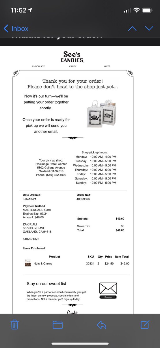 theexecste's tweet image. Worst service ever!  Paid order not ready next day, was told to wait in line!  Sorry no Valentine’s gifts this year, thanks for nothing  #See’s Candy