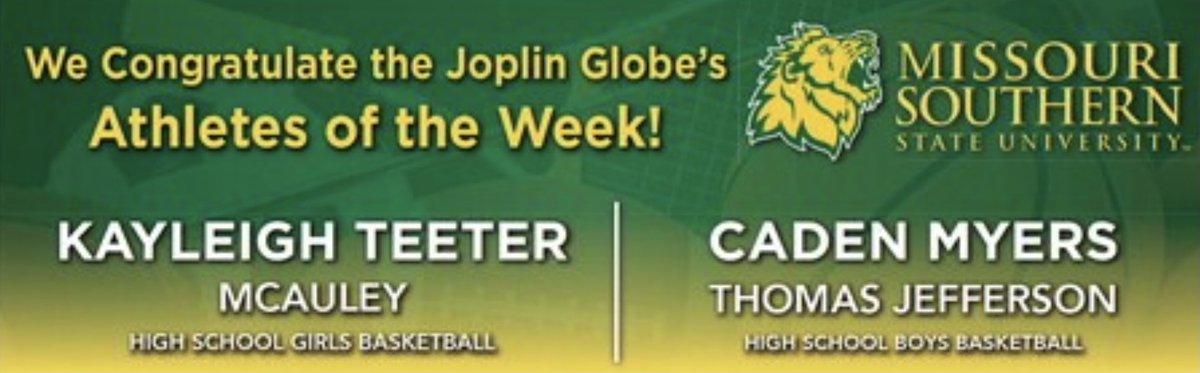 Congratulations to McAuley Catholic’s Kayleigh Teeter for being named Joplin Globes Female Athlete of the Week! #WarriorPride <a href="/JACS1885/">Joplin Area Catholic Schools</a> <a href="/warriorsports_/">McAuley Sports</a>