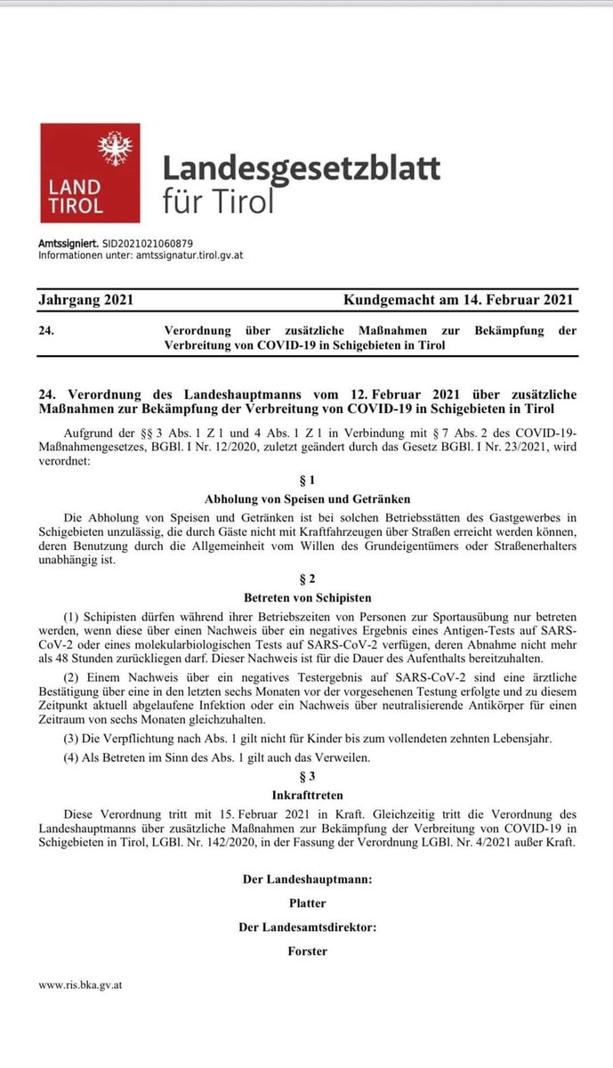 Die neueste Verordnung aus dem Land, dessen Behörden immer alles richtig machen - verständlich übersetzt:
Man darf ohne negativen Corona-Test in die Seilbahngondel rein - man darf ohne negativen Corona-Test aber nicht mehr aus der Seilbahngondel raus. Noch Fragen?