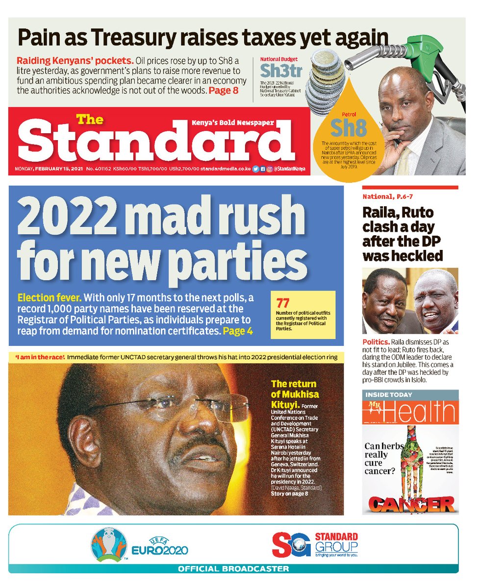 StandardKenya's tweet photo. 2022 mad rush for new parties.

Grab a copy of The Standard at your nearest vendor.
Subscribe: 
https://t.co/PVgVOZm8u3 https://t.co/hHeBUa7DJ3