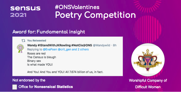 The award for fundamental insight in comical verse goes to  @Wandywild  #Census2021    #ONSValentines