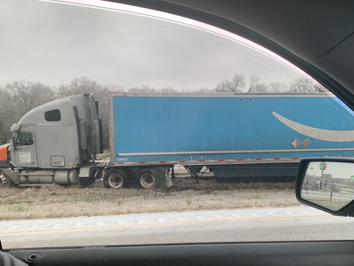 Semi’s are stuck all over 45. Roads are pure ice. Stay home Texans. #texasstorm #snow #ice