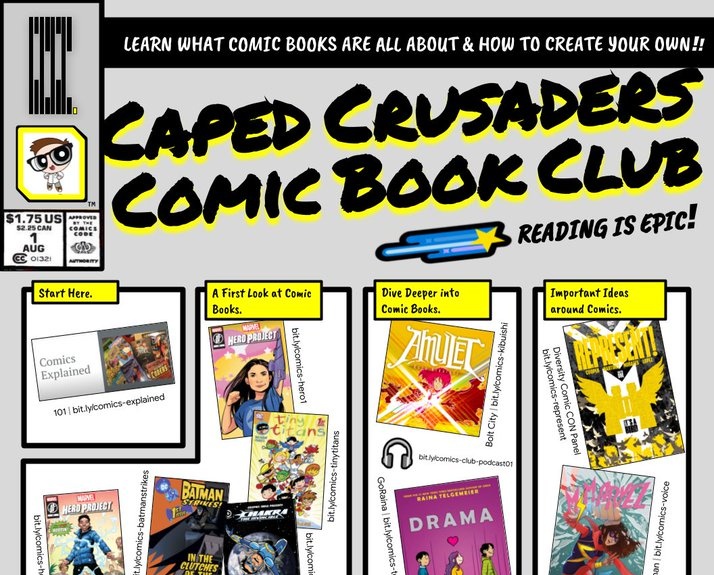 MrSchuermann's tweet photo. An entire academic 'Comic Con' in one choice-grid 👍

...take modern learners through the entire process of understanding &amp; creating physical or digital comic books @PeelSchools ⚡

Click to download &amp; share #PeelEML #Peel21st #KidLit friends ➡️ https://t.co/1l6hheV3s9 https://t.co/0GXEND72U7
