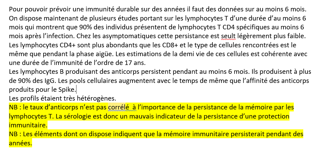 36/n Même si les LT et anticorps circulants sont un reflet passable de leur présence dans les tissus, les anticorps circulants ne sont en aucun cas le reflet du taux de LT. Ce qui signifie que la sérologie n'est pas un bon indicateur de l'état immunitaire d'un sujet.