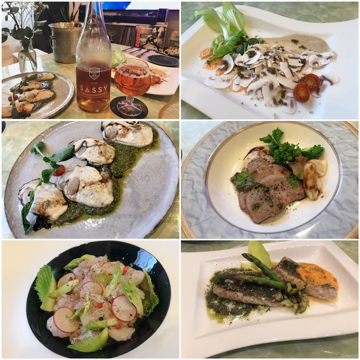 魔女っこれい 夜ご飯作った 昨日 創作フレンチフルコース作った イチボのロースト 野菜スープ 鮑マリネ 鮑ソテー マッシュルームと季節のサラダ 生牡蠣大葉ソース イベリコ豚じゃがいもソース スズキカルパッチョ スズキムニエル 大葉