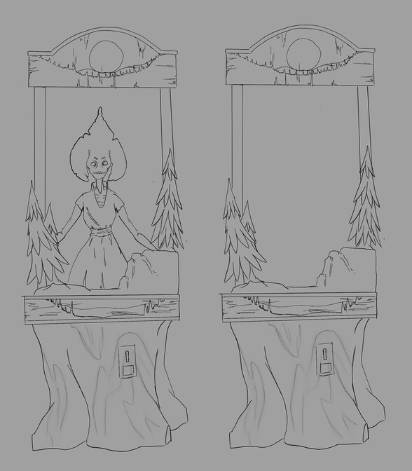 glitch_gal's tweet photo. An old but fun one from college that I still love🥺 #sketchvsfinal of my Flatwoods Fortune machine. https://t.co/kQts7E6023