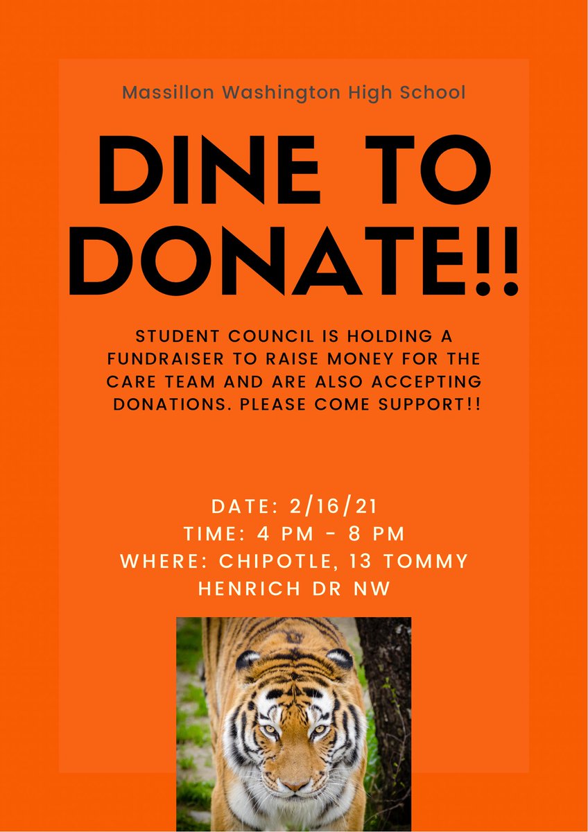 MassillonStuCo's tweet photo. TWO MORE DAYS till our dine to donate at chipotle. come support your care team and enjoy some good food!! https://t.co/aGv6sz3KRv