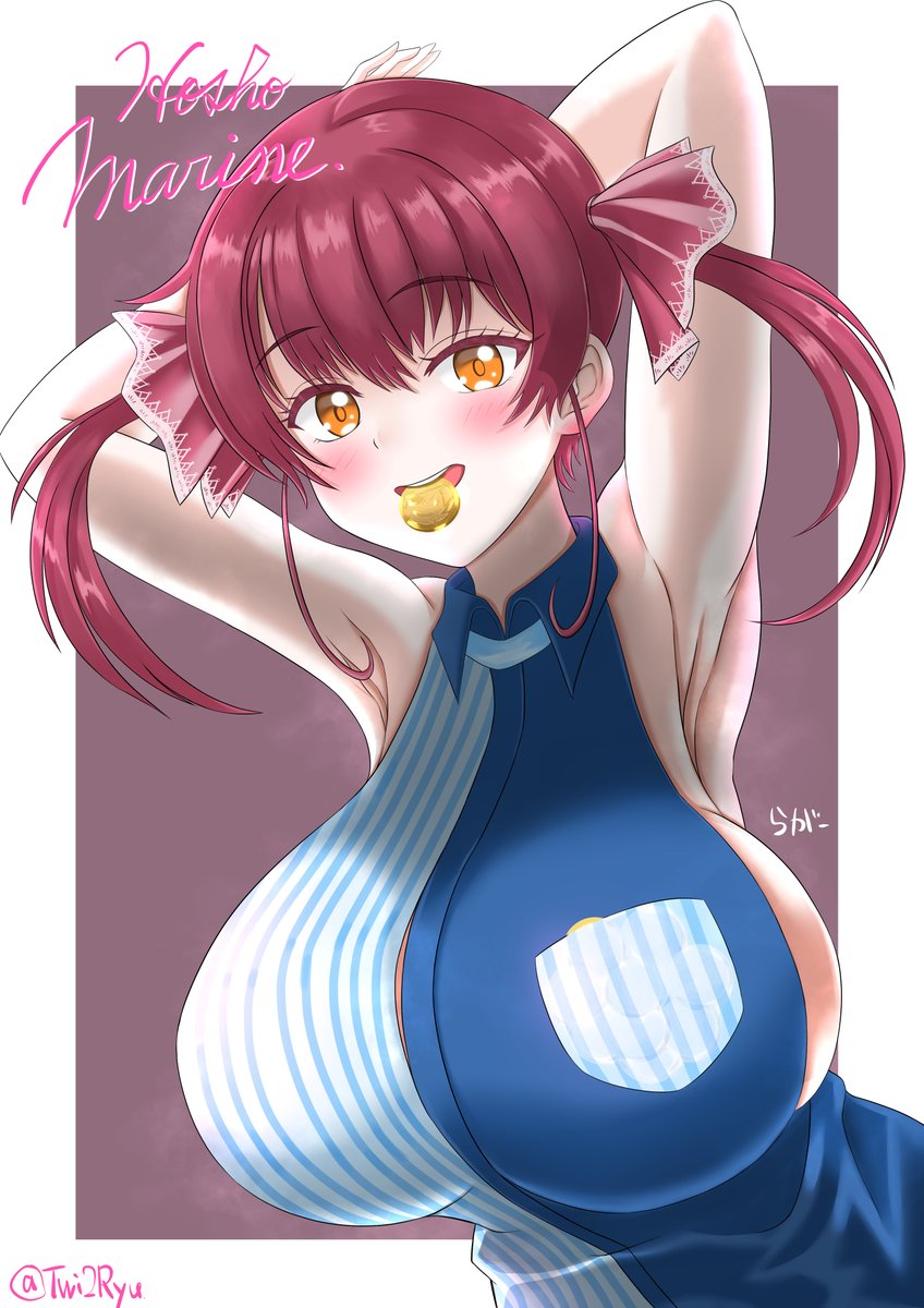 「どっちのチョコが欲しいのかナ?君たち～。」
店員船長すこです。 
#マリンのお宝  #バレンタインデー #バレンタインイラスト 